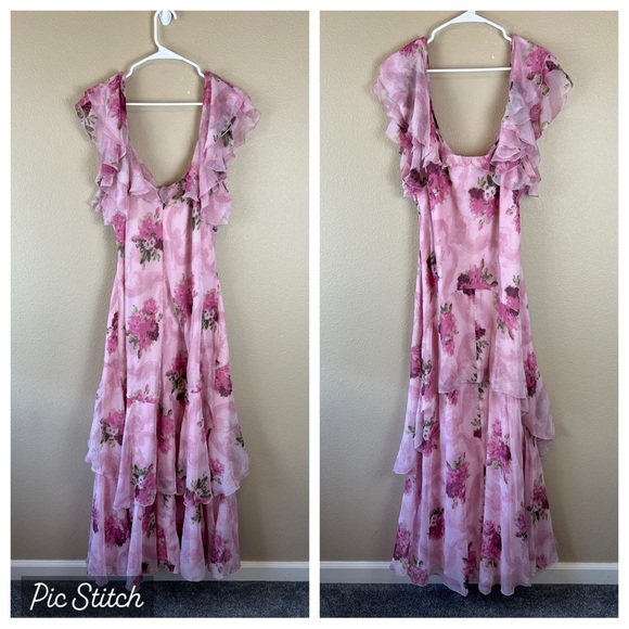 ASOS Design Curve ruffle maxi dress with flutter sleeves in pink floral print - Picture 4 of 12